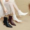 Women's Kitten Heel Bootie Fall Winter  6cm Pointed Toe Ankle Boots Leather Dress Jeans Booties With Zipper Heels Boots