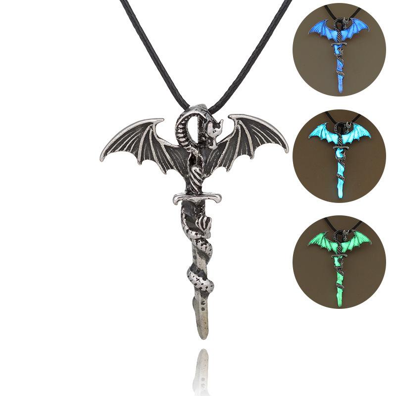 European and American Halloween Creative Male Rock Fashion Dragon Sword Winding Necklace Luminous Pendant Necklace Ornaments
