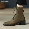 Fashion 2025 New Cross-Tied Women Short Boots Autumn Winter Genuine Leather Office Lady Square Toe Side Zipper Shoes Woman Ankle Boots