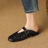 Krazing Pot Sheepskin Summer Size 40 Low Heels Women Round Toe Hollow Decoration Summer Shallow Sandals