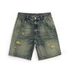 New Summer Retro Old Ripped Denim Shorts Men's Loose Straight Cutout Pants