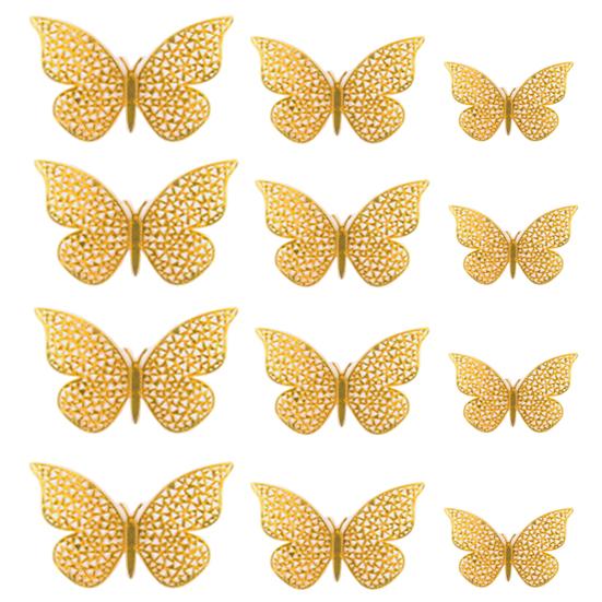 1 Set Wall Sticker with Glue Hollow Out Design Paper Art 3D Butterfly Refrigerator Sticker Home Decoration Household Supplies