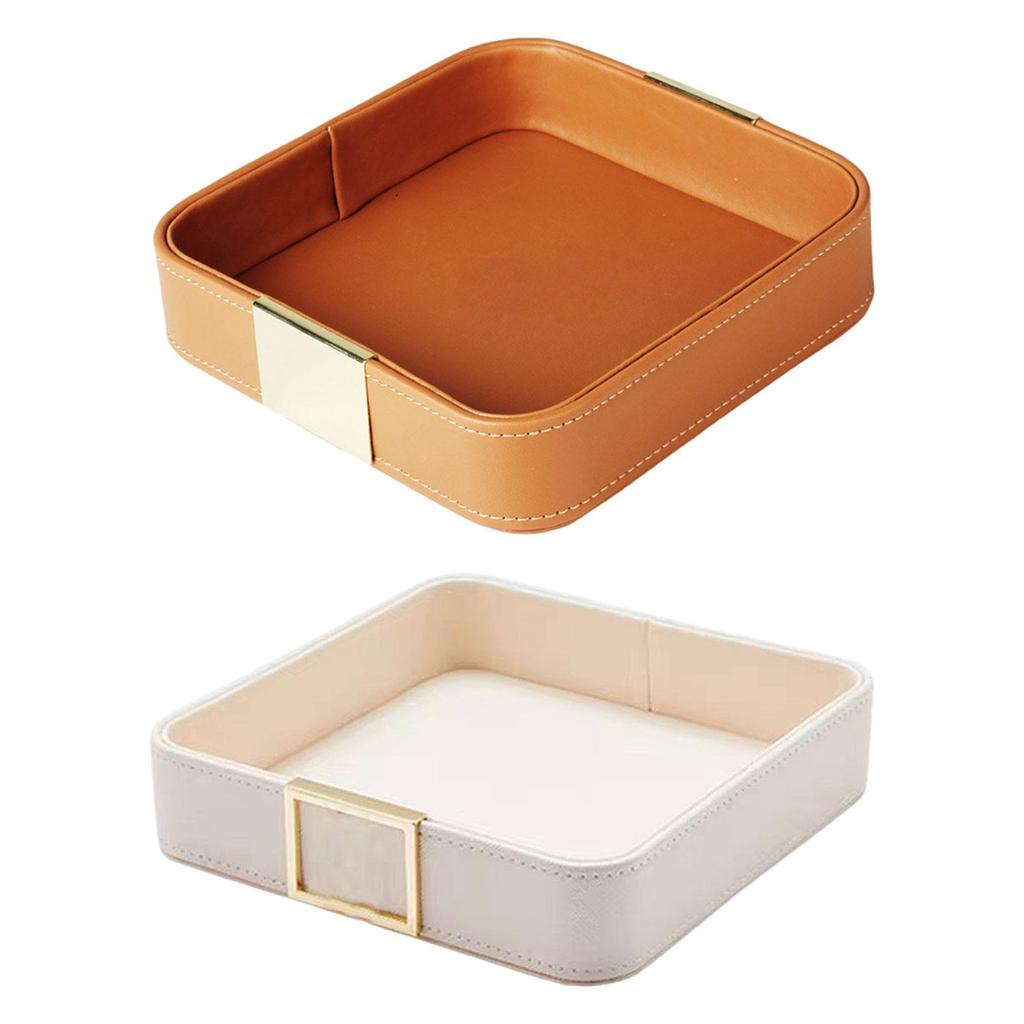 PU Leather Valet Tray Jewelry Tray Tabletop Leather Tray Jewelry Organizer for Wallet Remote Control Keys Pocket Stuff