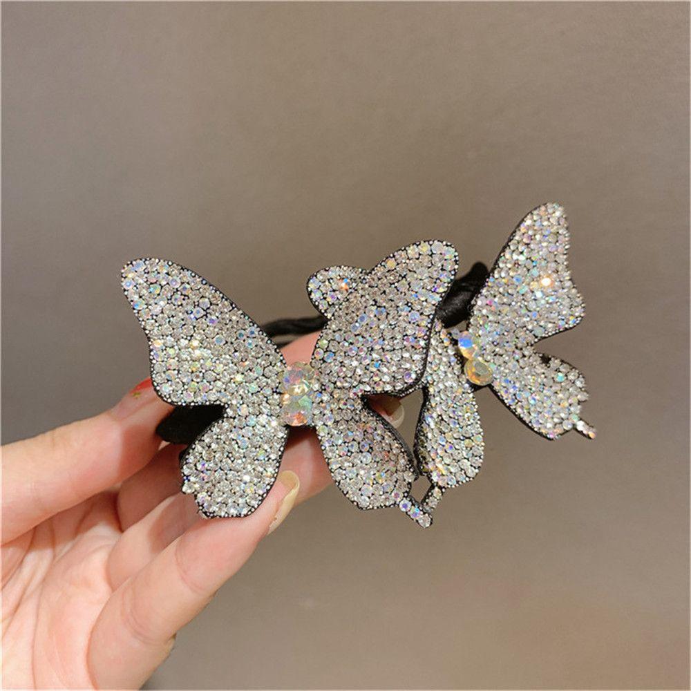 Crystal Handmade Butterfly Hair Clip Elegant Bud Hairpin Butterfly Shape Hairpins Bun Maker