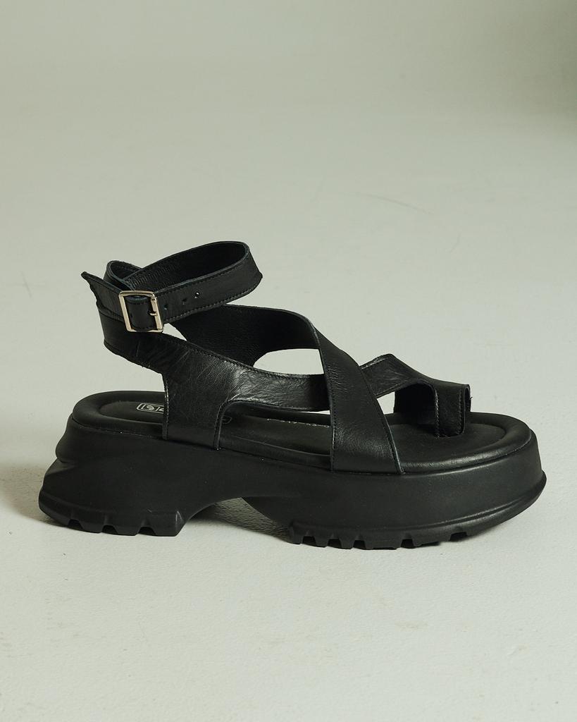 Platform Sandals Through the Finger Phany 31943 36 Black Leather
