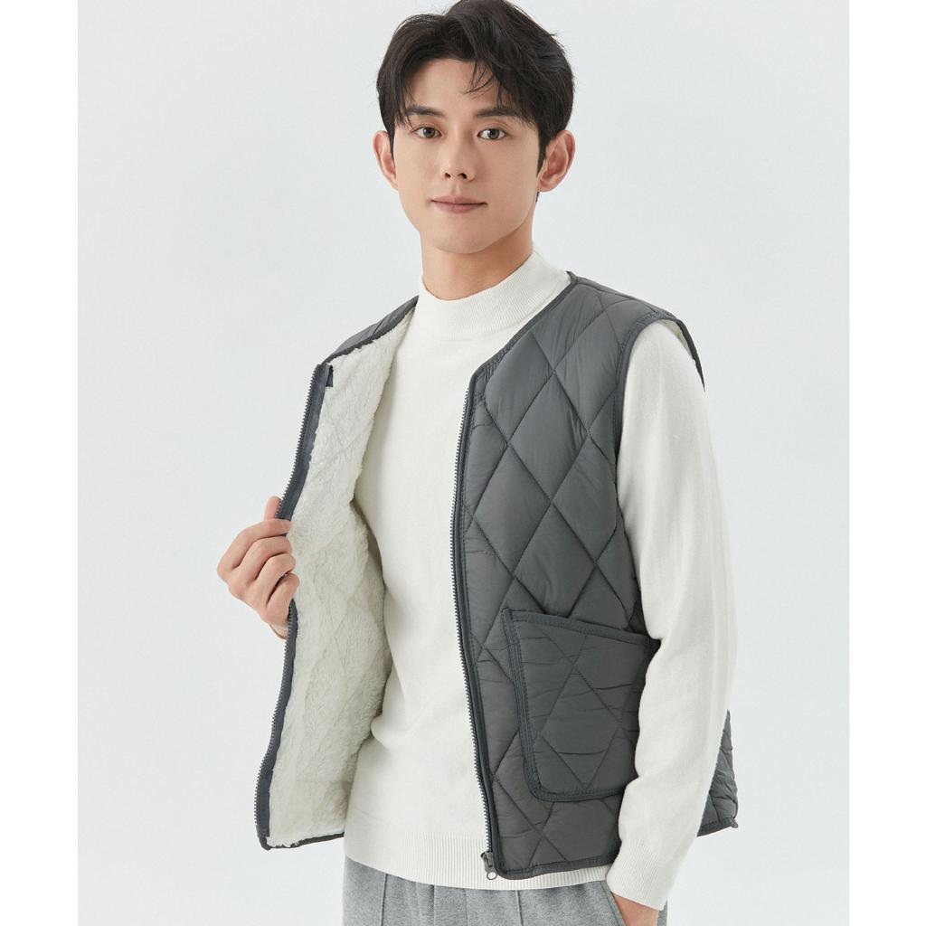 Men's Fall and Winter Padded Warm Zipper Comfortable Stylish To Keep Warm Increase Vest Outside The Pocket Men's Diamond-shaped Short Vest 2402