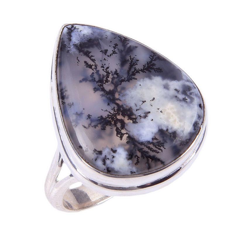 Natural Dendrite Opal Gemstone Handmade 925 Solid Sterling Silver Ring S.8 p0D43