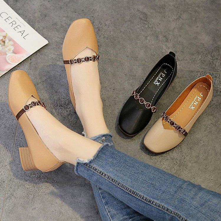 f54Leather Pumps Women Square Toe Footwear Shallow Office Shoes Female Fashion Chunky Heels 2 Inch Woman Autumn Yui8
