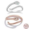 2pcs 925 Sterling Silver Ring Adjustable Retro Textures Spirit Snake Rings Platinum Gold Plated Zircon Fashion Jewelry Loop Gift