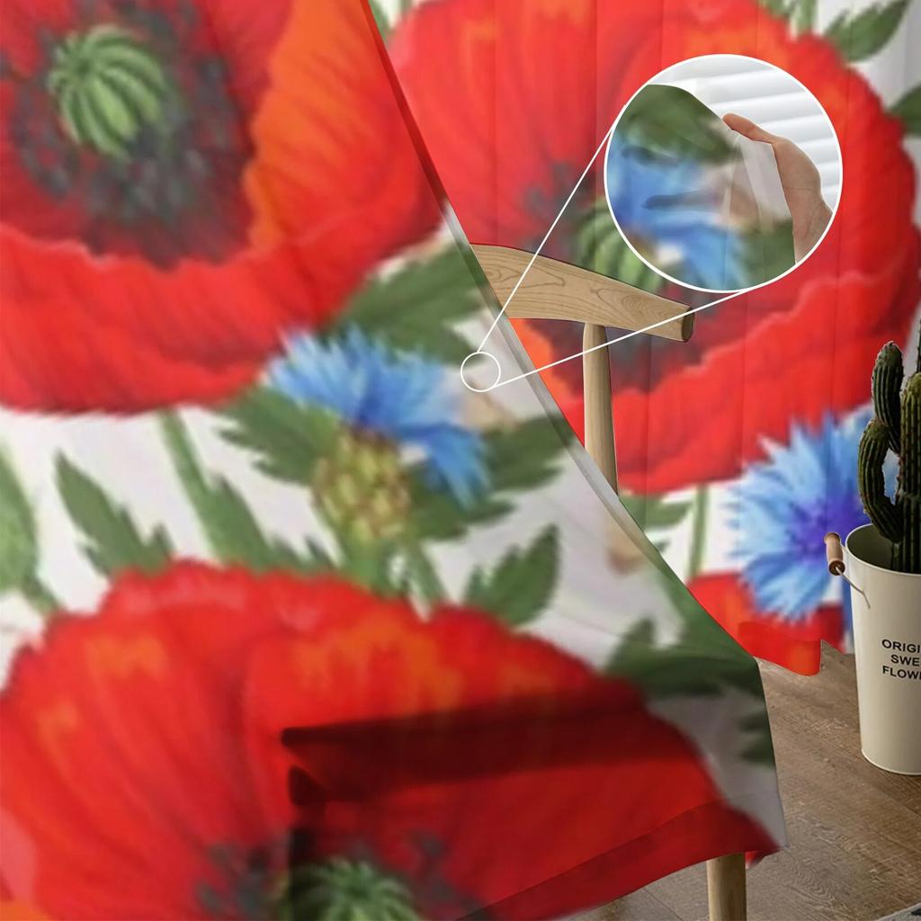 Red Poppies Sheer Curtains For Living Room Bedroom Kitchen Tulle Curtain Home Decorative Sheer Panels