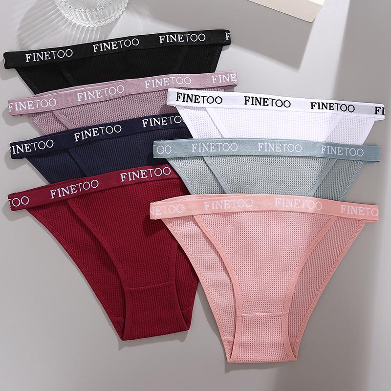 FINETOO 1PC Women's Cotton Panties S-XL Low-Rise Waffle Underwear Sexy Letter Briefs Ladies Comfortable Panties Female Lingerie