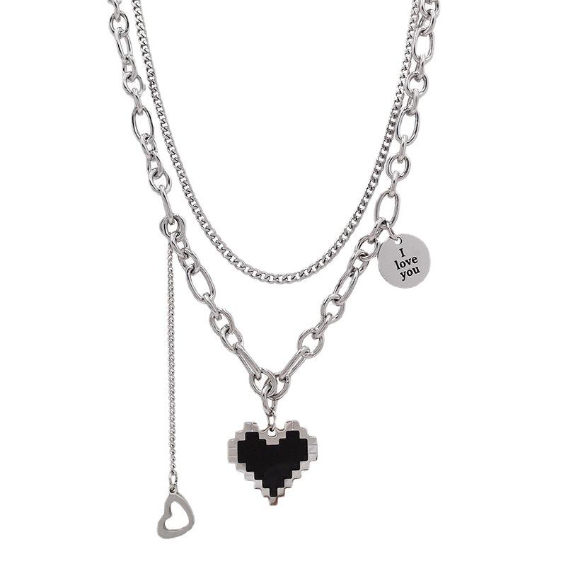 Double Layered Black Heart Necklace with Simple Letter Pendant: Hip Hop Style for Women, Elegant and Versatile Accessory