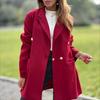 Women's Trench Coat Notch Lapel Double Breasted Mid Long Pea Coat with Pockets Long Sleeve Fall Winter Outwear
