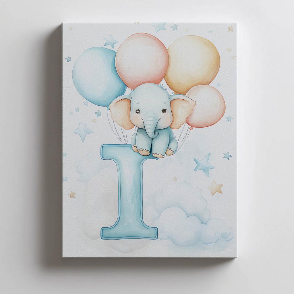 Poster Elephant On the Letter I Poster Elephant On the Letter I, 70X100 Cm, Dark Brown Wooden Frame, 230 Gsm Matte Paper