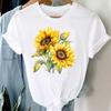 (Asian Size) Casual Tee Top Trend Flower Trend Cute Short Sleeve T Shirt Fashion Women Clothing Printed O-neck Ladies Female Graphic T-shirts