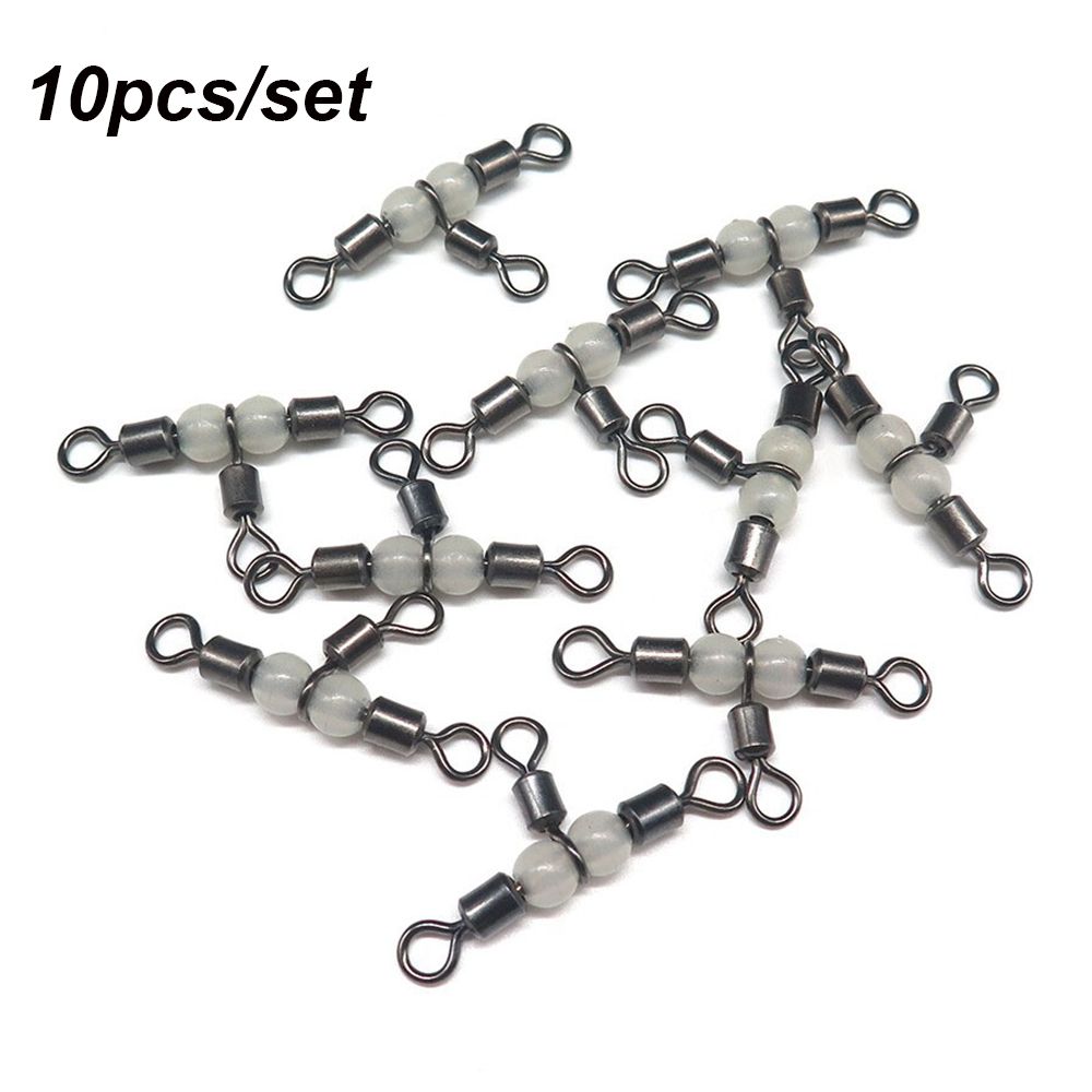 10Pcs Durable Splitter Luminous Wivels Bearing Fishing Pin Line Connector Trident 3 Way Ring Rolling