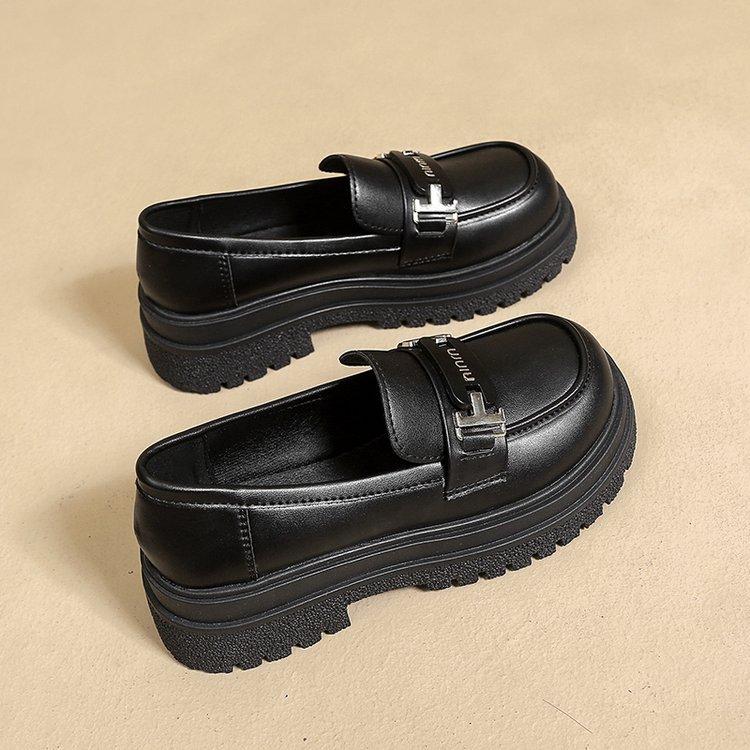 Platform Loafers Women's 2025 New Spring and Autumn Heightening Shoes Women's Shoes Small Leather Shoes Women's Versatile Black Shoes Single Shoes