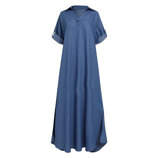 QICED Plus-size Women's Denim Dress Solid Color Plus-size Dress