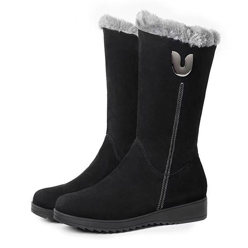 Women's 2025 New Winter Boots with Plush Midsole, Fashionable, Thick and Warm Snow Boots, Flat Bottomed,side Zipper Cotton Boots