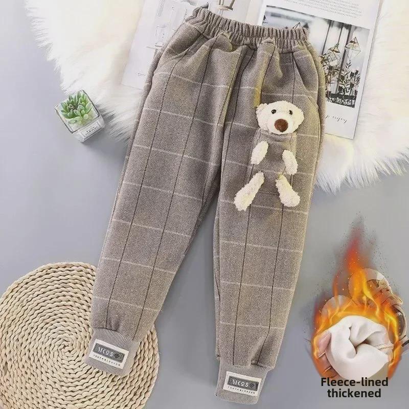 Girls' Thickened Sports & Casual Corduroy Sweatpants - Autumn/Winter Plus Velvet One-Piece for Medium & Large Children