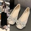 Spring Woman Elegant Square Toe Sequins Kawaii Ballet Flats Barefoot Designer Luxury   Female Shoes Party