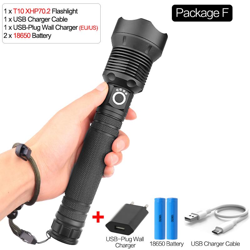 Ultra Bright XHP70.2/XHP50 LED Flashlight 18650/26650 Rechargeable Flashlights Waterproof Torch Tactical Flashlight Super Bright