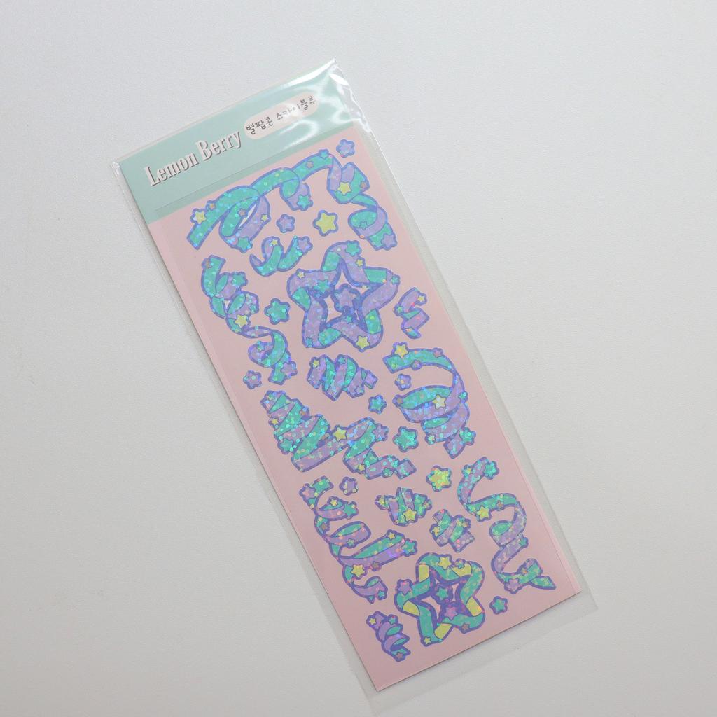 Korean Popular Star Ribbon Laser Sticker PET Bottom Seamless Sticker Goo Card Decoration DIY Material Sticker