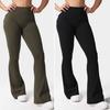 Women Yoga Pants Solid Color Slim Fit Flared Pants with Pockets Thin