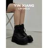 Cowhide Version~ Small 9cm Thick-soled Heightening Leather Martin Boots Women's Lace-up Sweet Cool Big Head Boots Small Short Boots