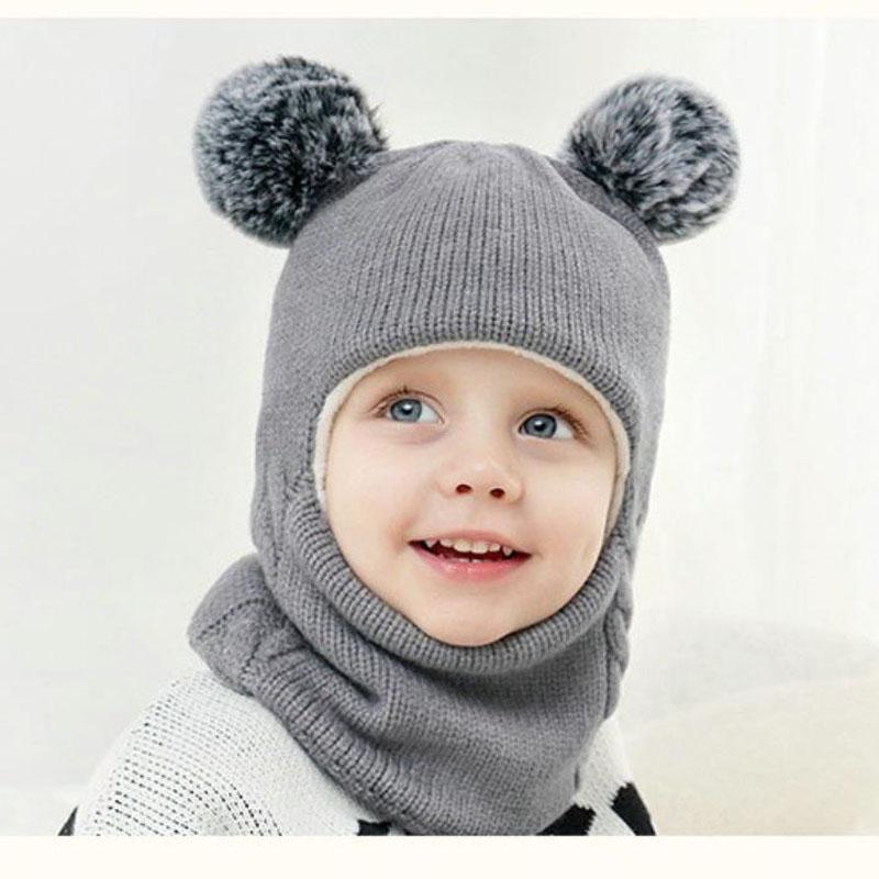 Doitbest Baby Boy Beanie Protect Neck Solid Windproof Winter Child Infant Knit Hat Knitted Warm Fleece Kids Girls Earflap Caps