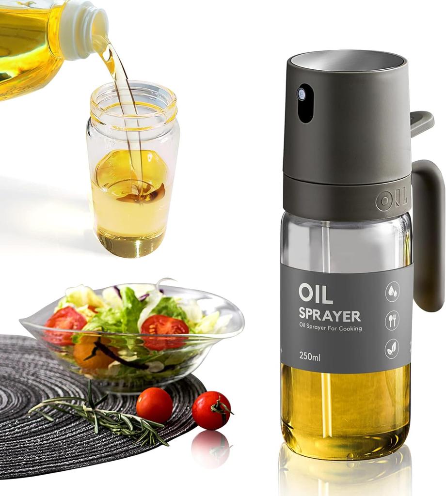 250ml Oil Spray Bottle High Borosilicate Glass Cooking Oil Dispensers Olive Oil Sprayer Mister for Air Fryer Salad Baking