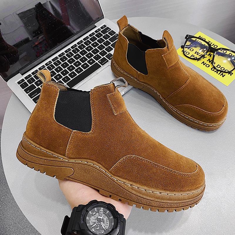 Fashion Faux Suede Leather Men's Boots Autumn Winter Casual Shoes Slip-On Chelsea Boots New Tide Shoes for Men Ankle Martern Booties