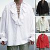 Men's Renaissance Shirt Costume Ruffled Long Sleeve Lace-Up Medieval Steampunk Pirate Shirt for Cosplay Stage Drama