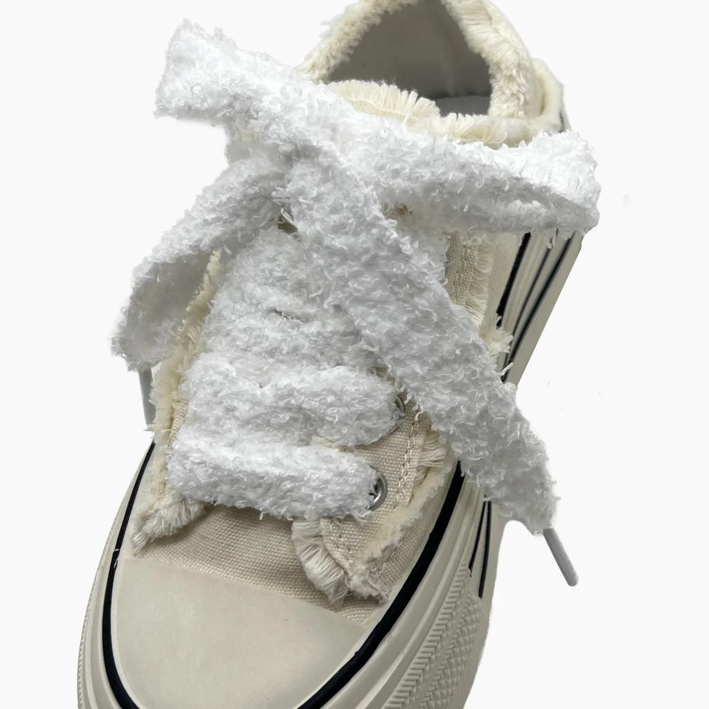 Women Casual Canvas White Flat Shoes Laces Strings Accessories 2.2cm Width 1 Pair Cute Plush Sneakers Shoelaces Men