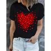 Heart Print T-Shirt For Valentine's Day Gifts, Crew Neck Short Sleeve T-Shirt, Casual Every Day Tops, Women's Clothing