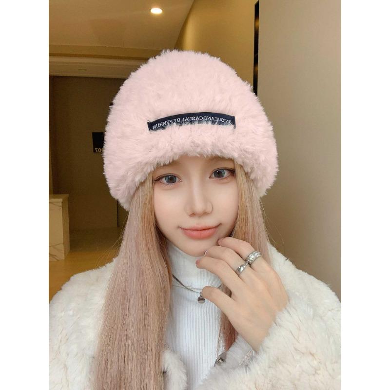 Plush Hat Autumn and Winter Women's Style Baotou Big Brim Small Fisherman Hat Big Head Circumference Woolen Hat Handicraft