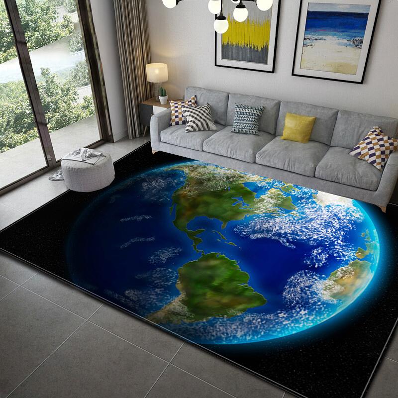 Fashion 3D Printed Earth Large Carpets Galaxy Space Pattern Carpet Parlor Big Carpet Living Room Bathroom Mat Anti-slip