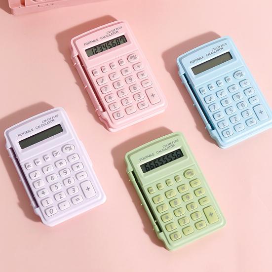 Mini Calculator Flip Cover 8 Digits Big Buttons Large LCD Display Battery Operated Portable Student Finance Desktop Calculator Office Supplies