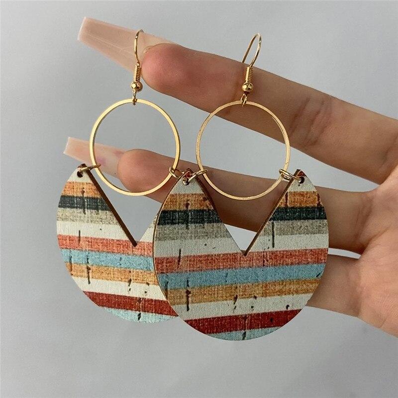 1 Pair Large Round Geometric Copper Earrings Women's Color Pattern New Design Fashion Pendant Earrings LXY
