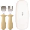TGM Baby Clamshell Silicone Stainless Steel Self-directed Baby Food Spoon + Fork Set, Beige, 1 Set, Korean Popular Tableware