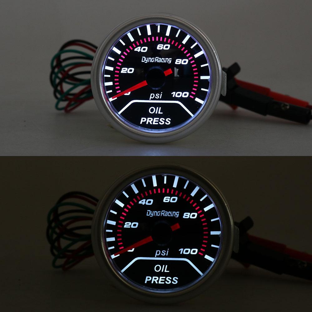 Dynoracing Auto Oil Press Gauge 2" 52mm Oil Pressure Gauge Sensor 0-100 PSI Displaying Car Meter