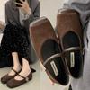 FASHION  Flat Suede Mary Jane Shoes 2024 New Spring French Retro Square Toe Soft Bottom Shoe Summer Sandals Comfortable Pumps