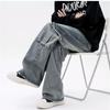 Men's Cargo Jeans Pants Loose Oversize Streetwear Vintage Blue Hip Hop Denim Trousers