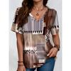 Summer Fashion Casual Geometric Patch Printed Short Sleeved Top V-neck Daily Women's T-shirts