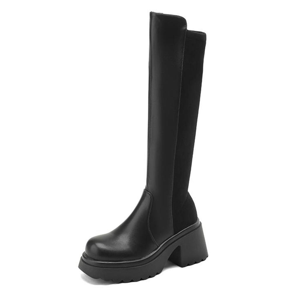 Krazing Pot Microfiber Autumn Winter Shoes Patch Work Platform Boots Round Toe Keep Warm Thick Bottom Thigh High Boots