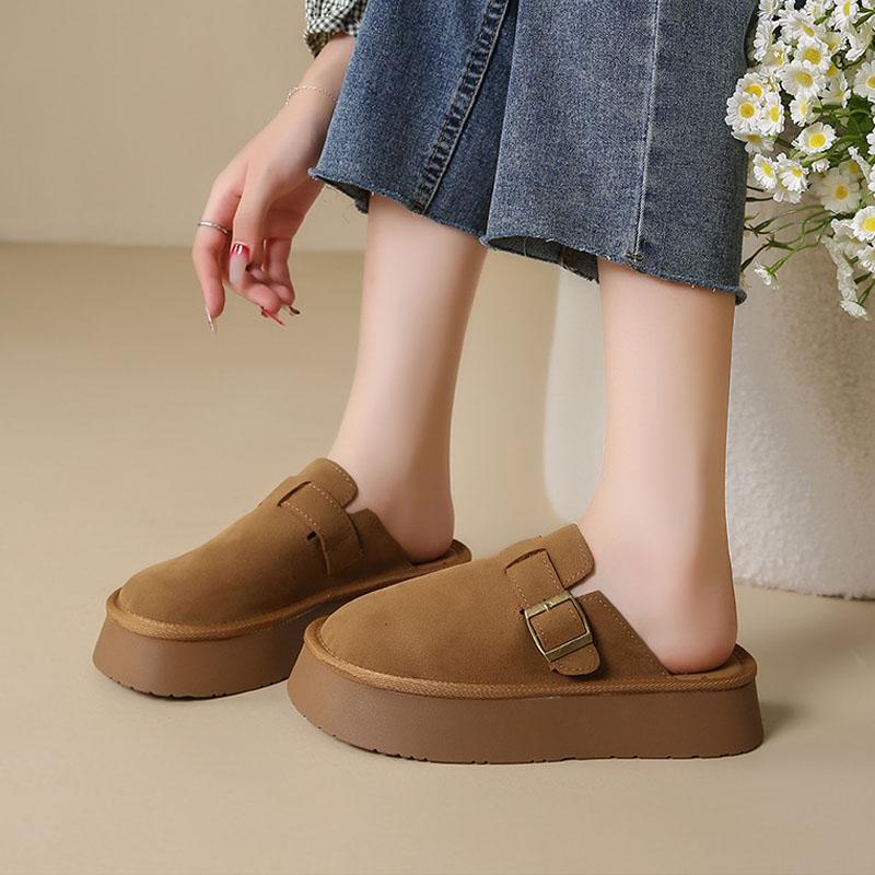 Women Retro Mules Autumn Slides Luxury Faux Suede Platform Shoes Females Heels Casual Flatform Shoes Fashion Platform Slippers