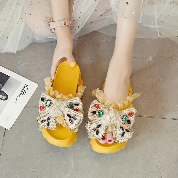 Fashion Shoes Woman 2025 Slippers Summer On A Wedge Pantofle Platform Butterfly-Knot Luxury Slides New Designer Fashion Butterfly-knot