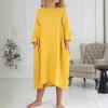 Summer Women's Seven Quarter Sleeved Round Neck Pocket Loose Long Dress Short Sleeved Casual Dresses