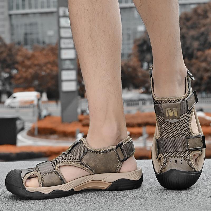 Fashion Summer Men Sandals Genuine Leather Mens Casual Shoes Outdoor Men Leather Sandals for Men Beach Shoes Roman Mens Shoes