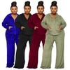 Plus Size Velvet Women's Two 2 Piece Set Outfits Fashion Curve Straight Pants Suit and Track Jacket Street Tracksuit